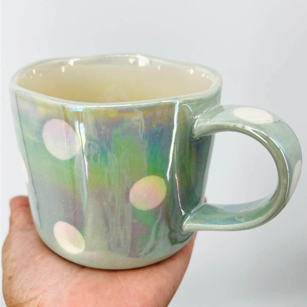 Anthropologie One Pine Day Christmas Tree Inside Mug | Opalescent Polka Dot 12oz